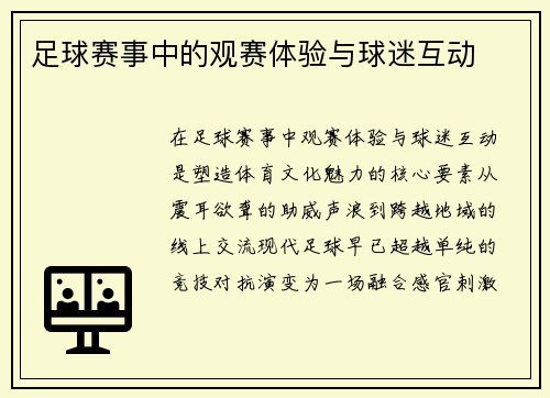 足球赛事中的观赛体验与球迷互动